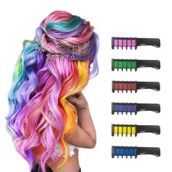 Gangxun 6 stk Ny Hår Kridt Comb Midlertidig Bright Hair Color Dye for piger Børn, Vaskbar Hår Kridt for Piger Alder 4 - 10 + nytår Fødselsdagsfest ...