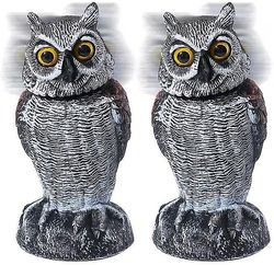 Fake Owl Sculpture Senaste 2st, roterande huvud Plast Uggla för utomhus trädgård.