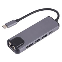 JVY 5 i 1 Type-C til HDMI + USB 3.0 + USB 3.0 + Type-C + LAN-kortlæseradapter(Grå)