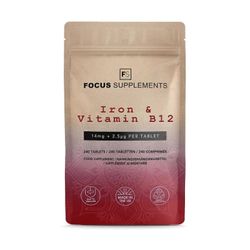 Focus Supplements Rauta & B12-vitamiini (14mg + 2.5μg) 1 Pouch (240 Tablets)