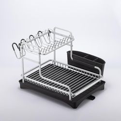 Hmwyv Hmwy-2 Tier Sølv rustfrit aluminium Køkken tørring Tilbehør Bestik Glas Opbevaring|racks &Indehavere