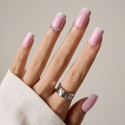 Rosa Naken Vit Fransk Balett Kista Fake Nagel Gradient Naturlig Manikyr Tryck Fake Nagelspets Dagligen Kontor Finger Wear