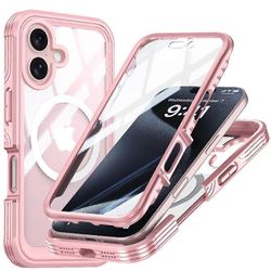 Foxdock Magneettinen kotelo IPhone 16 Plus -lasinäytönsuojalle 360 All Inclusive sotilaallinen pudotus- ja törmäyksenkestävä Vaaleanpunainen