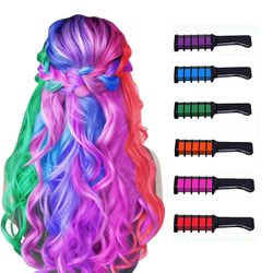 Gangxun 6 stk Ny Hår Kridt Comb Midlertidig Bright Hair Color Dye for piger Børn, Vaskbar Hår Kridt for Piger Alder 4 - 10 + nytår Fødselsdagsfest ...