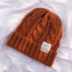 Winter Beanie Hat For Women Strikke Cap Ins Mote Hold varm ull Par Cap Lady Tråd Strikket Beanie Cold Twist Female Bonnet Brown