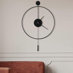Klassinen iso heiluri seinäkello Art Deco -kello pyöreä yksinkertainen moderni kello ei rasti hiljainen metalli seinäkello 50 cm musta
