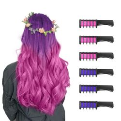 Gangxun 6 stk Ny Hår Kridt Comb Midlertidig Bright Hair Color Dye for piger Børn, Vaskbar Hår Kridt for Piger Alder 4 - 10 + nytår Fødselsdagsfest ...