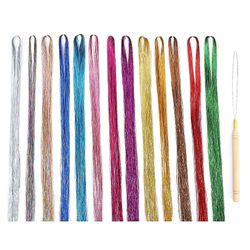 13 farver Holografisk gnistre hår tinsel Extensions X 150 Tråde - 47 Inches