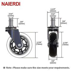 Svingbar gummi Caster Wheels Kontorstol Caster Wheels Replacement 60kg Soft Safe Rollerblade Style Caster 11mm