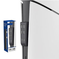 6 i 1 hub Til PS5 Slim-konsoludvidelsesadapter, højhastigheds-USB-hub udvider porte Sort