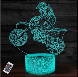 Motocross LED yövalo,16 väriä kaukosäädin ja älykäs kosketus himmennettävä 3D illuusio yöpöytävalaisin