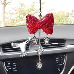Linkrunning Bling Car Interior Hængende Ornament Tilbehør til kvinder og mand Charms Krystal Sød Bakspejl Vedhæng Dekoration Heldig indretning med ...