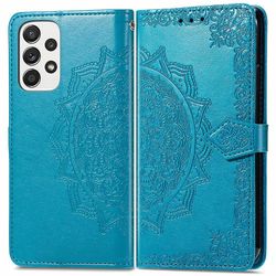 Mandala kohokuvioitu kansi Samsung Galaxy A53 5G: lle, jalusta käännettävä premium-lompakko puhelinkotelo hihnalla Sininen Style C Samsung Galaxy A...