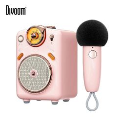 Divoom Fairy-OK kannettava Bluetooth-kaiutin mikrofonikaraoketoiminnolla äänenvaihdolla, FM-radio, TF-kortti Vaaleanpunainen