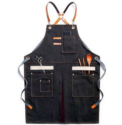 Handuo Denim Forklæder til kvinder og mænd til barista, kok, barber, maler og gartner sort