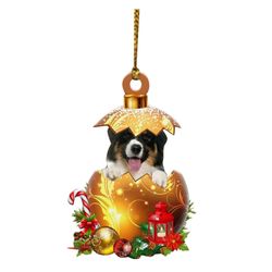 Baodan Christmas Tree Bauble Med Christmas Hat juletre Dekorasjon Christmas Gnome Laget av tre Christmas Dog juletre Anheng Christmas Bauble