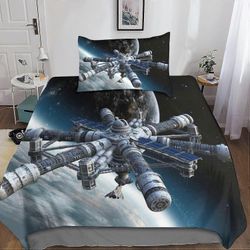 Kerota Spaceship-vuodevaatteet pussilakanalla 3D Space War pussilakana ja tyynyliinat mikrokuituliina vetoketjusulkimella 2 kpl yhden tai kahden he...