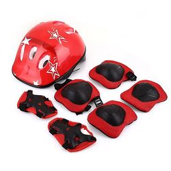 7pcs/set af knæ albue håndled hjelm pad sports beskyttende Rød