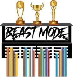 Beast Mode Mitalipidike Trophy Hylly Mitaliripustin Näyttö, jossa 16 koukkua Hyllyteline Urheilu 4 riviä Seinäkiinnitys 70+ mitalia miehille Naiset...