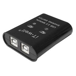 It-well USB-skriverdelingsenhet, 2-i-1-skriverdelingsenhet, 2-porters manuell KVM-svitsjing svart