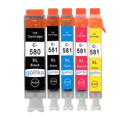 Go Inks 1 Sett med 5 blekkpatroner som skal skiftes ut Canon PGI-580 og CLI-581-kompatibelt/ikke-OEM fra Go-blekk (5 blekk) Svart/cyan/magenta