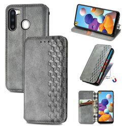 Kompatibel med Samsung Galaxy A21 Flip Case Etui Vintage Wallet Flip Cover med magnetisk lukning Coque - Blå grå