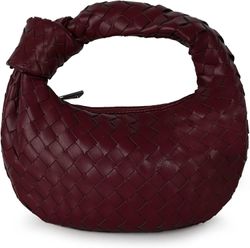 Vevd veske for kvinner Motedesigner Ladies Hobo Bag Vesken Faux Leather Skulderveske Retro Tote Bag Claret