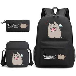 Pusheen 3PCS koululaukku rento reppu Musta