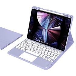 Yhteensopiva iPad Pro 13 (2024) M4 Skin-touch nahkaisen tablettitelineen kannen + X7-kosketuslevyn Bluetooth-näppäimistön kanssa Violetti