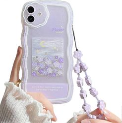 Yhteensopiva Iphone 12 -kotelon kanssa söpö violetti kukkakuvio Esteettinen Naiset Teini Tytöt Kukka Linssi Suoja Cas SZRH AF