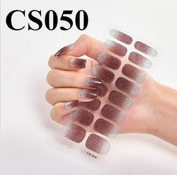 16 stykker / ark Fuld dækning indpakket neglelak sticker strimler Nail Art Dekoration Solid Color CSO50 3pcs
