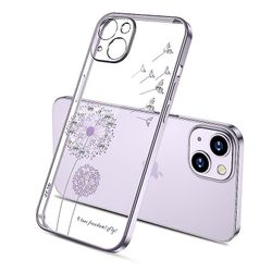 Klar Rhinest Dandel mønster deksel kompatibel 14 Pro Max/14 Pro/14 Glitter Transparent Lilla for iPhone 14 Pro