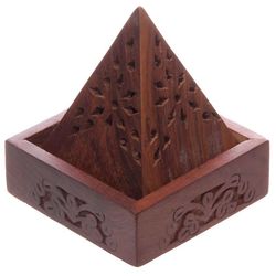 Sheesham Wood Pyramid Suitsuke Kartio Laatikko kukka pisamia kiekkokone Ruskea