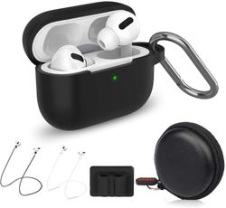 AIR Beskyttende silikoneetui til AirPods Pro (2019-udgivelsen) (LED foran synlig) med 1 nøglering/2 rem/1 urremholder/1 hovedtelefonetui (pakke med...
