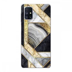 Crazy Kase Case til Samsung Galaxy M51 i blød silikone, sort og guld marmor