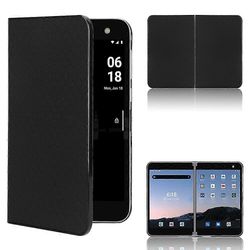 Microsoft Surface Duo Anti-fall Folio Flip Grid -painettu nahkapinnoitettu PC Protector -puhelinkotelo Musta