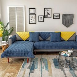 Tyk plys sofabetræk Europæisk Universal Sofa Håndklædebetræk Skridsikkert Sofabetræk Mørkeblå 90X180CM
