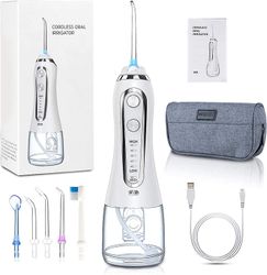 AIR Trådløs vand flosser til tænder w Gravity Ball 5 Modes 6 Vand Jet Dental Floss IPX7 (Hvid)