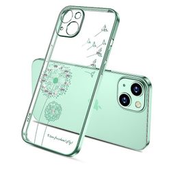 Klar Rhinest Dandel mønster deksel kompatibel 14 Pro Max/14 Pro/14 Glitter Transparent Lys grønn for iPhone 14 Pro