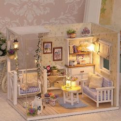 Cutebee Diy Doll House Puinen Nukke talot Miniatyyri Nukkekoti Huonekalut Kit Led Leluja Lapsille Joululahja J15a