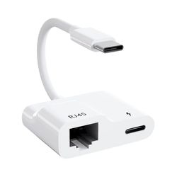 USB C til Ethernet-adapter, USB Type C til Rj45 Gigabit Ethernet LAN-adapter med 60w lader WLY Hvit