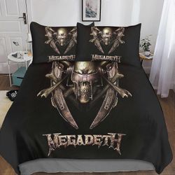 Kerota Megadeth-vuodevaatteet pussilakanalla 3D-pääkallopussilakana ja tyynyliinat mikrokuituliina vetoketjusulkimella 3 kpl yhden tai kahden henge...