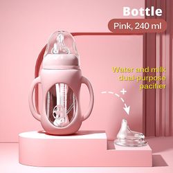 Sofirn Dual-purpose Pp Glass Baby Bottle + Duckbill, For Børn, Natural Wide Mouth silikone flaske håndtag Pink 240ML
