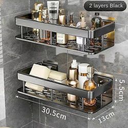 Ylelliset kylpyhuoneen lisävarustehyllyt ilman porausta Ruosteenkestävä alumiininen suihkuseinähylly shampoopyyhepidike Kylpyhuoneen lisävarusteen ...