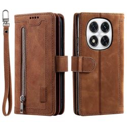 Xiaomi Redmi Note 14 Pro 4G Kotelo PU Nahkainen Puhelimen Kuori Vetoketjulompakolla 9 Korttipaikkaa - Ruskea Monivärinen Brown