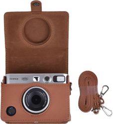JUSCH Mini EVO -kamerakotelo, joka on yhteensopiva Fuji Instax Mini EVO -pikakameran kanssa säädettävällä olkahihnalla ruskeassa litsikuviossa vaak...