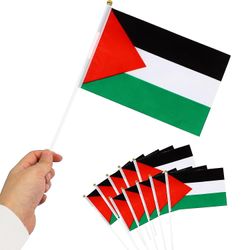 10 stk Palæstina flag lille 5 x 8 mini håndholdt vinkende palæstinensisk flag med stang levende farve Gratis Palæstina flag på pinde til udendørs d...