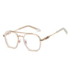 Lauwodun Klassiske dobbelt-beam krokus model briller Anti-blå lys flade briller Stor ramme Chen udskårne retro briller ramme gennemsigtig rosa guld...