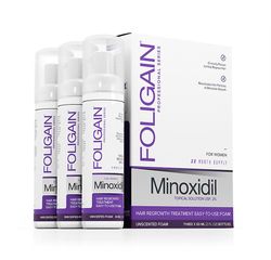 Foligain Minoxidil 2% hiusten kasvuvaahto naisille Kolme x 60 ml (2,0 fl oz) pulloa 3 kuukauden toimitus