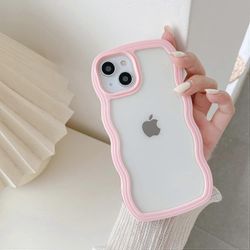 Tsim Yhteensopiva iPhone 11 -kotelon kanssa, söpö kihara aaltokehys kirkas kotelo, läpinäkyvä pehmeä silikonipuskuri iskunkestävä suojaava puhelime...